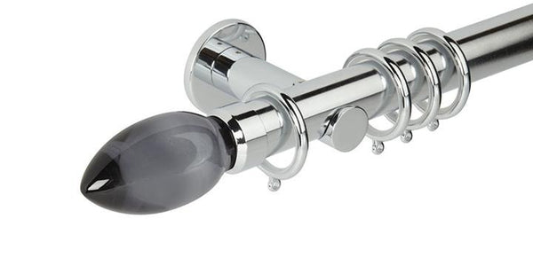 Hallis Neo Premium 35mm Chrome Curtain Pole Teardrop Smoke Grey Finial Cylinder Bracket - Curtain Poles Emporium