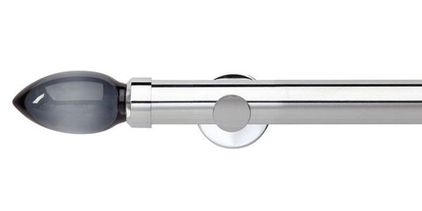 Hallis Neo Premium 35mm Chrome Eyelet Curtain Pole Smoke Grey Teardrop Finial Cylinder Bracket - Curtain Poles Emporium