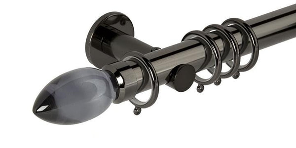 Hallis Neo Premium 35mm Black Nickel Curtain Pole Teardrop Smoke Grey Finial Cylinder Bracket - Curtain Poles Emporium