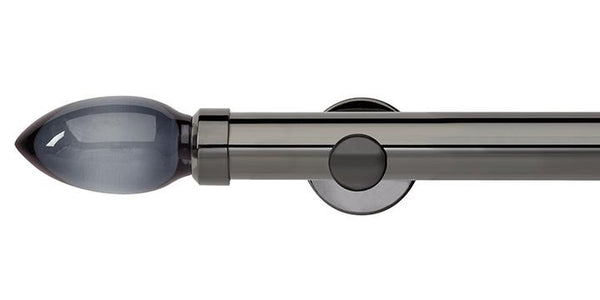 Hallis Neo Premium 35mm Black Nickel Eyelet Curtain Pole Smoke Grey Teardrop Finial Cylinder Bracket - Curtain Poles Emporium