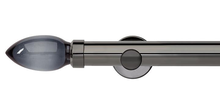 Hallis Neo Premium 35mm Black Nickel Eyelet Curtain Pole Smoke Grey Teardrop Finial Cylinder Bracket - Curtain Poles Emporium