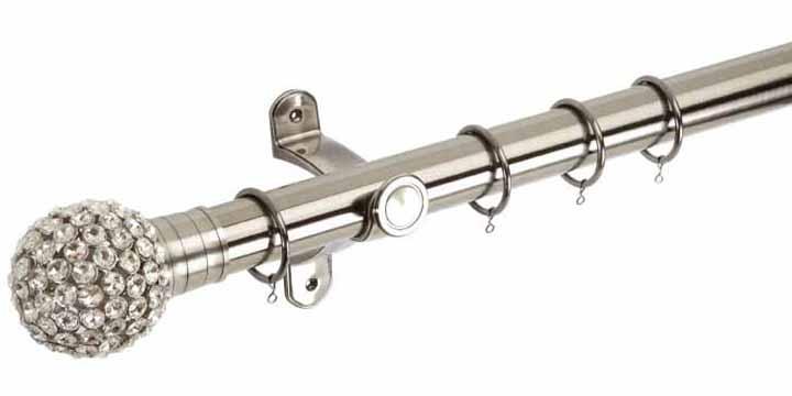 Hallis G2 Galleria 50mm Brushed Silver Pole with Clear Jewelled Cage Ball Finial - Curtain Poles Emporium