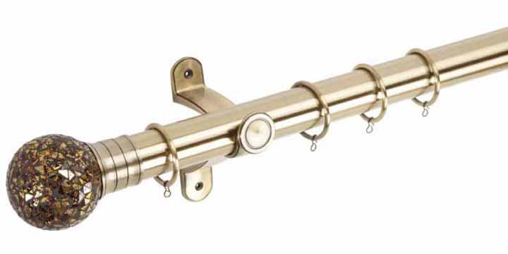 Hallis G2 Galleria 50mm Burnished Brass Pole with Mosaic Gold Ball Finial - Curtain Poles Emporium