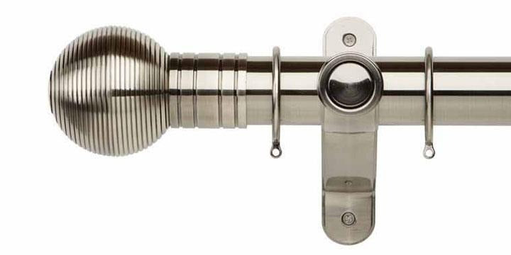 Galleria Metals 50mm Brushed Silver Curtain Pole Ribbed Ball Finial