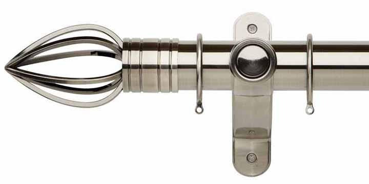 Galleria Metals 50mm Brushed Silver Curtain Pole Caged Spear Finial