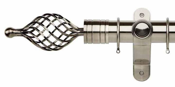 Galleria Metals 50mm Brushed Silver Curtain Pole Twisted Cage Finial