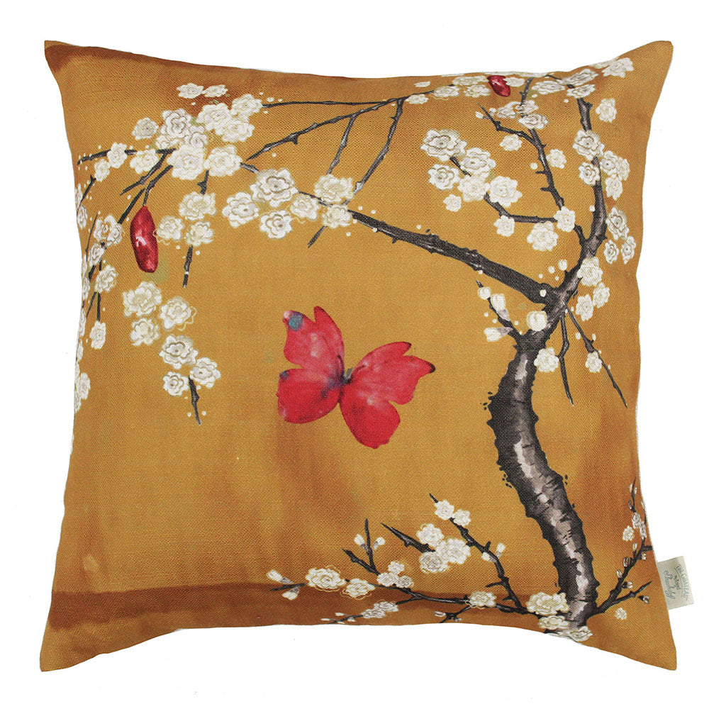 The Chateau Blossom and Butterfly Ochre Cushion Cover
