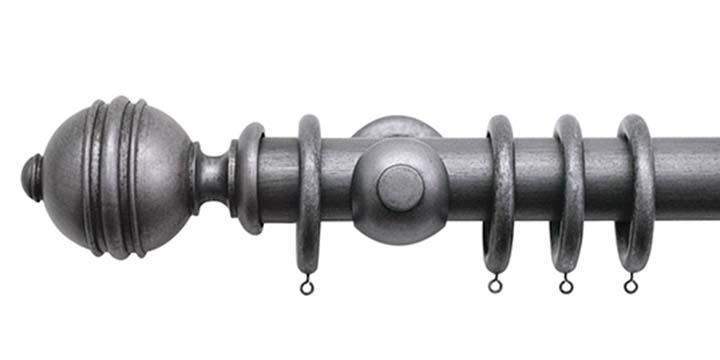 Jones Florentine 50mm Pewter Curtain Pole Ribbed Ball Finial - Curtain Poles Emporium