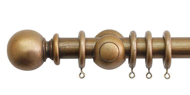 Jones Cathedral 30mm Antique Gold Curtain Pole Plain Ball finial - Curtain Poles Emporium