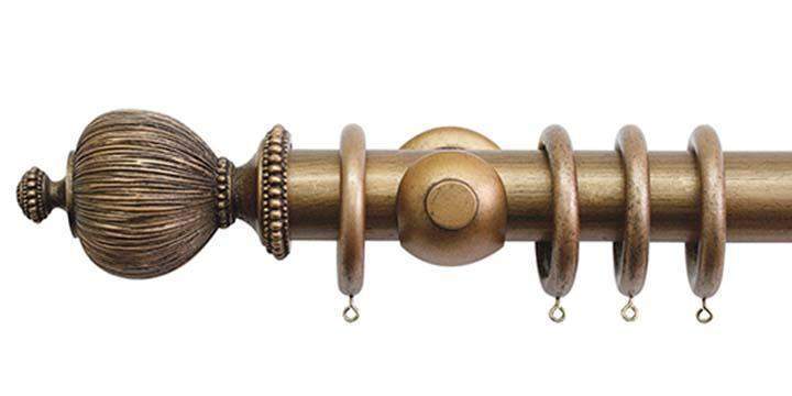 Jones Florentine 50mm Antique Gold Curtain Pole Pleated Finial - Curtain Poles Emporium