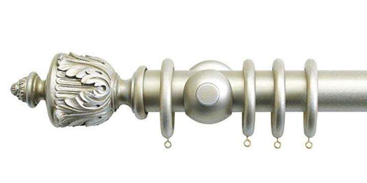 Jones Florentine 50mm Champagne Silver Curtain Pole Acanthus Finial - Curtain Poles Emporium