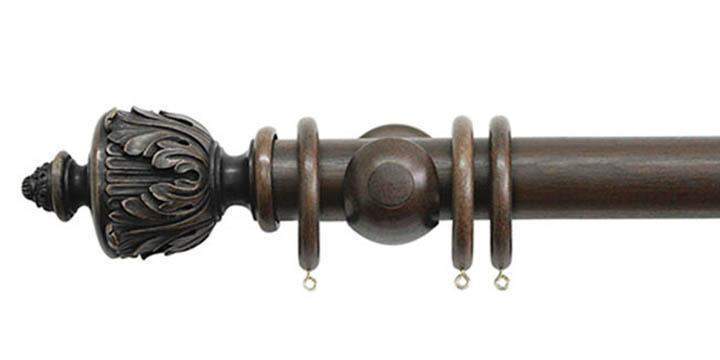 Jones Florentine 50mm Oak Curtain Pole Acanthus Finial - Curtain Poles Emporium