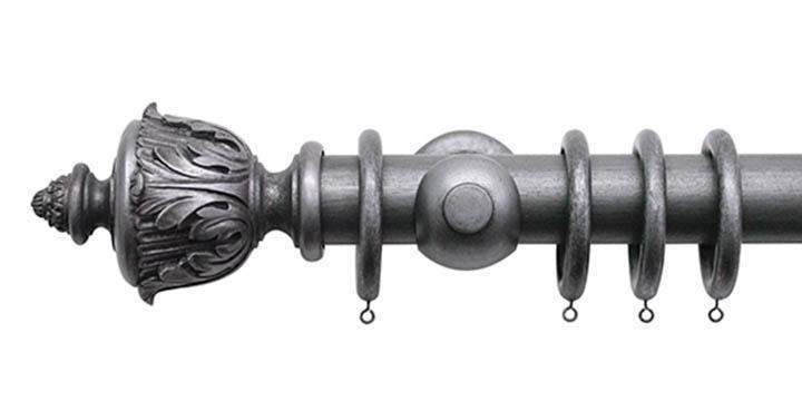 Jones Florentine 50mm Pewter Curtain Pole Acanthus Finial - Curtain Poles Emporium