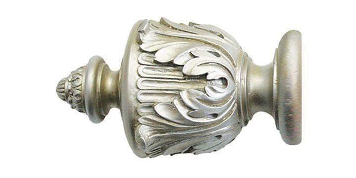 Jones Grande 63mm Champagne Silver Curtain Pole Acanthus Finial - Curtain Poles Emporium