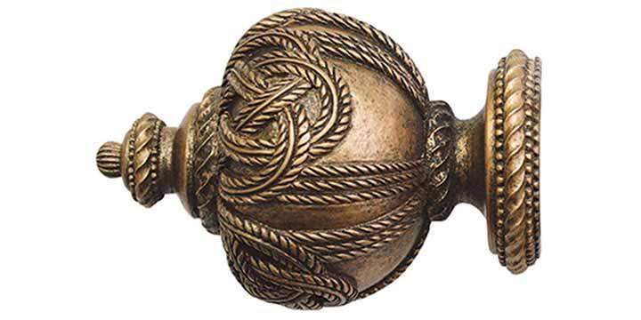 Jones Grande 63mm Antique Gold Curtain Pole Rope Finial - Curtain Poles Emporium
