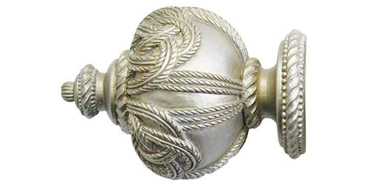 Jones Grande 63mm Champagne Silver Curtain Pole Rope Finial - Curtain Poles Emporium