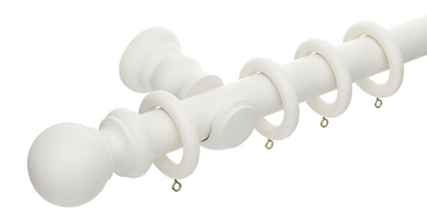 Hallis Honister 35mm Linen White Wooden Curtain Pole - Curtain Poles Emporium