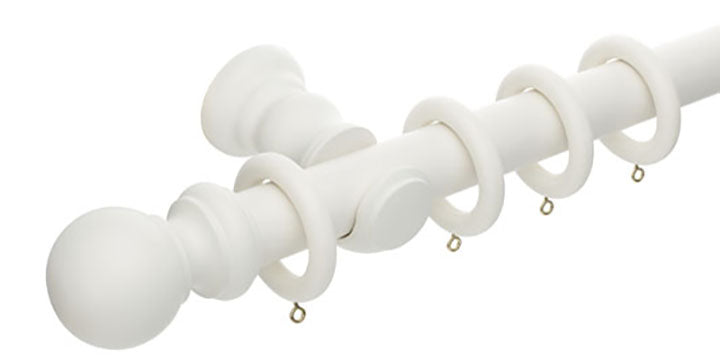 Hallis Honister 35mm Linen White Wooden Curtain Pole - Curtain Poles Emporium