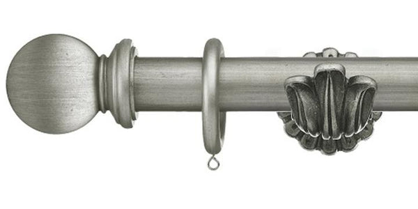 Integra 35mm Masterpiece Ornate Bracket Ball Finial Antique Silver Curtain Pole - Curtain Poles Emporium