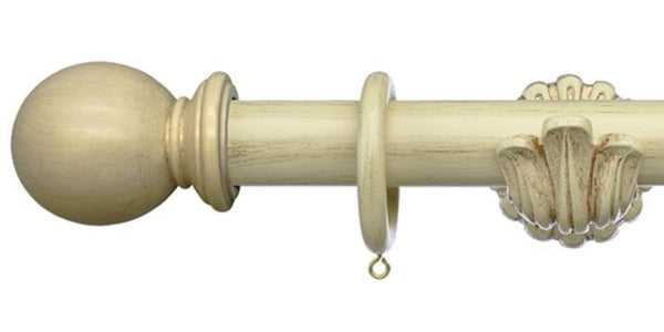 Integra 35mm Masterpiece Ornate Bracket Ball Finial Distressed Cream Curtain Pole - Curtain Poles Emporium