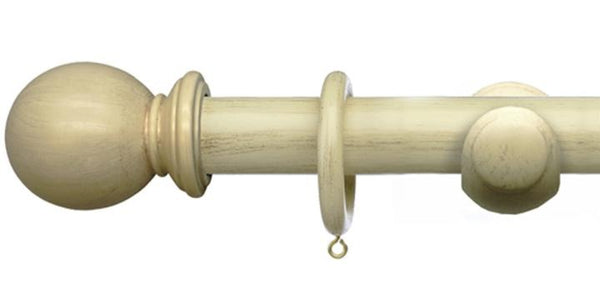 Integra 35mm Masterpiece Ball Finial Distressed Cream Curtain Pole - Curtain Poles Emporium