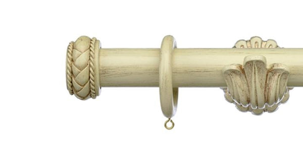 Integra Masterpiece Ornate Bracket Distressed Cream 35mm Curtain Pole Byzantine Finial - Curtain Poles Emporium