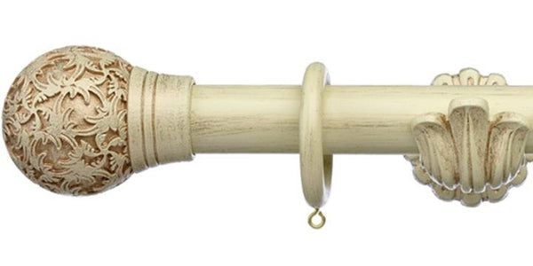 Integra Masterpiece Ornate Distressed Cream 35mm Curtain Pole Chantilly Finial - Curtain Poles Emporium