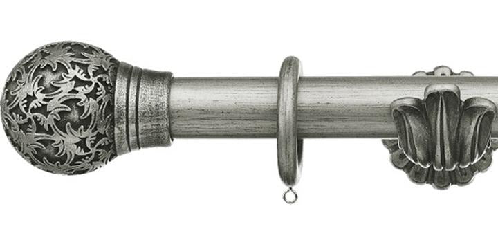 Integra Masterpiece Ornate Bracket Antique Silver 50mm Curtain Pole Chantilly Finial - Curtain Poles Emporium