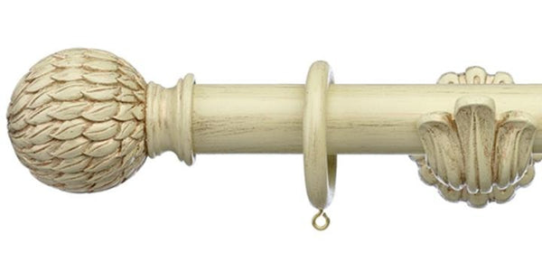 Integra Masterpiece Ornate Distressed Cream 35mm Curtain Pole Phoenix Finial - Curtain Poles Emporium