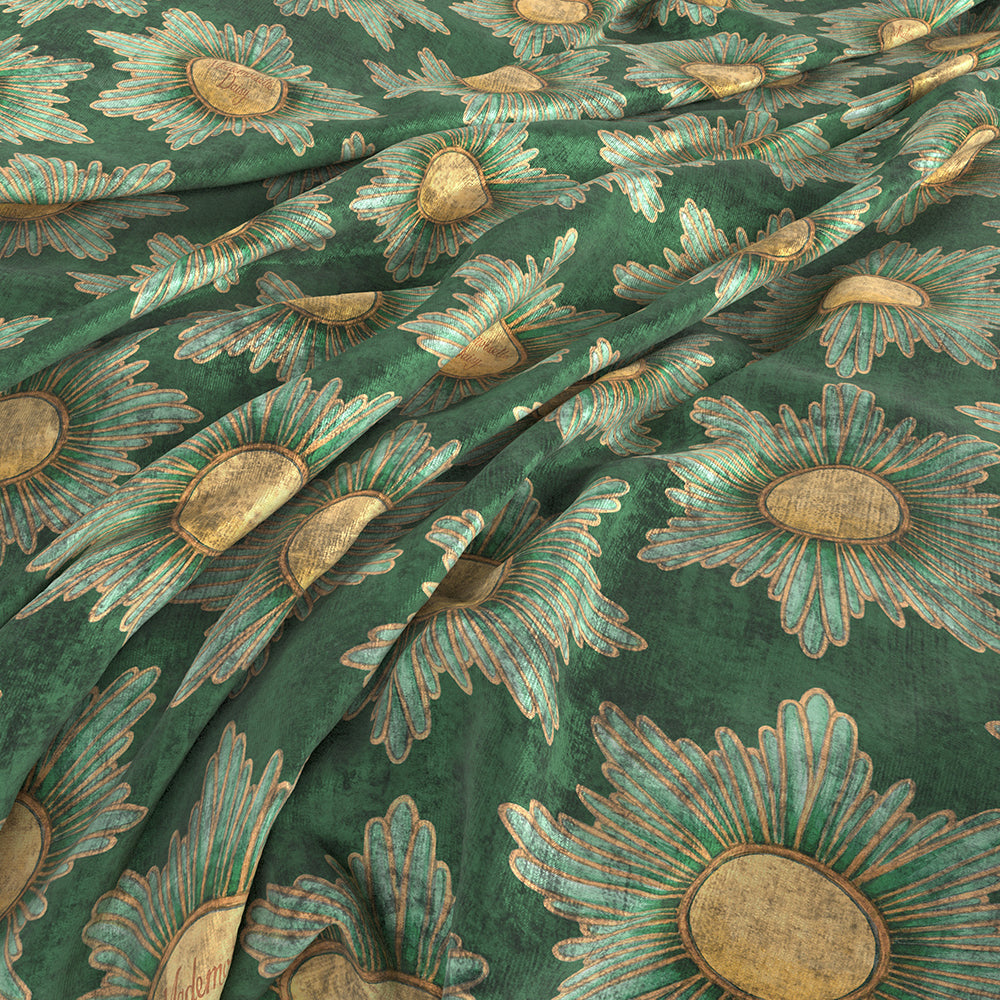The Chateau Mademoiselle Daisy Cobalt Green Curtain Fabric