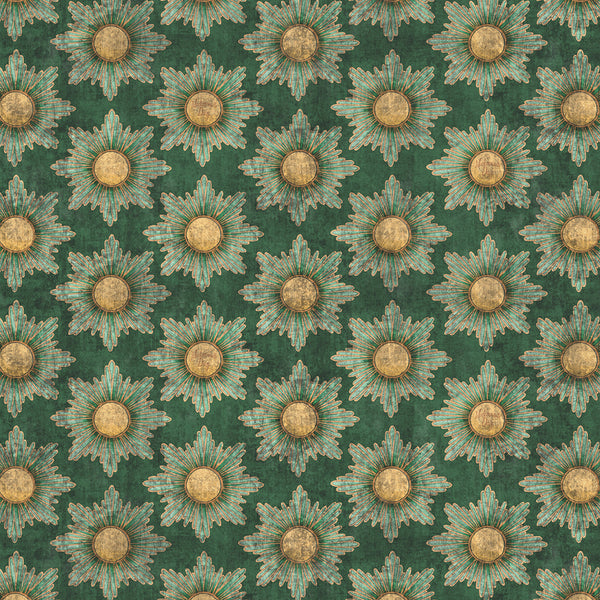 The Chateau Mademoiselle Daisy Cobalt Green Curtain Fabric