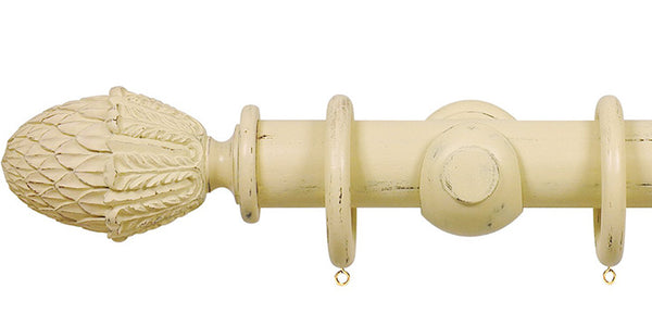 Opus Studio Distressed Cream 35mm Wooden Curtain Pole Pineapple Finial