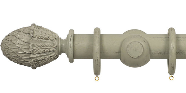Opus Studio Distressed Sage Grey 35mm Wooden Curtain Pole Pineapple Finial
