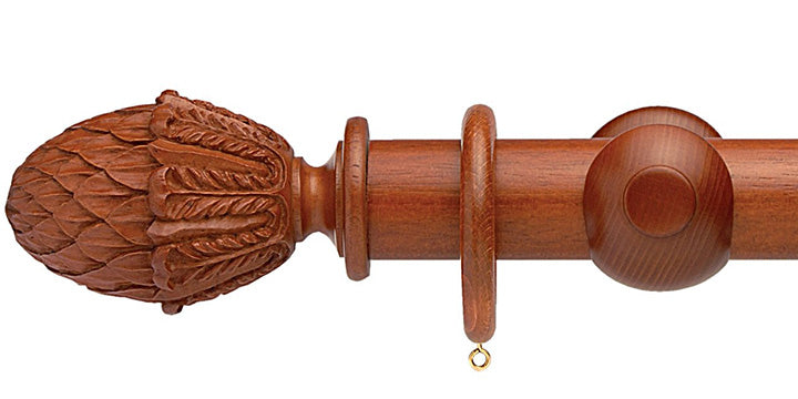 Opus Studio Natural Woodstain Mahogany 48mm Wooden Curtain Pole Pineapple Finial