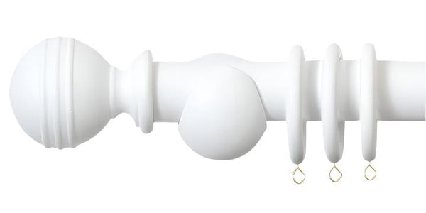 Laura Ashley 35mm Cotton Wooden Curtain Pole Ribbed Ball Finial