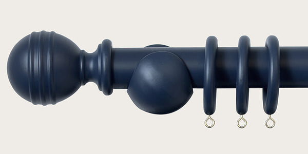 Laura Ashley 35mm Midnight Wooden Curtain Pole Ribbed Ball Finial