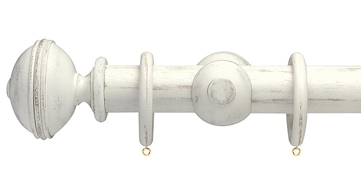 Opus Studio Distressed Chalk 35mm Wooden Curtain Pole Ribbed Finial