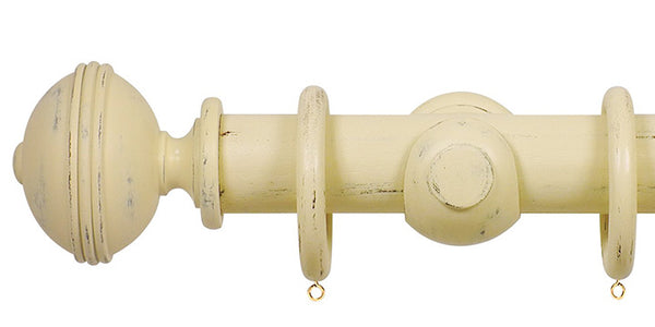 Opus Studio Distressed Cream 48mm Wooden Curtain Pole Ribbed Finial