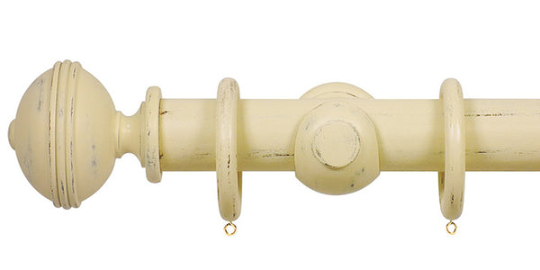 Opus Studio Distressed Cream 35mm Wooden Curtain Pole Ribbed Finial