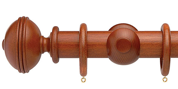 Opus Studio Natural Woodstain Mahogany 48mm Wooden Curtain Pole Ribbed Finial