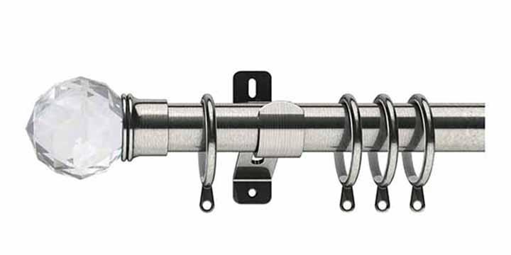 Swish Elements Capella 28mm Satin Steel Curtain Pole - Curtain Poles Emporium