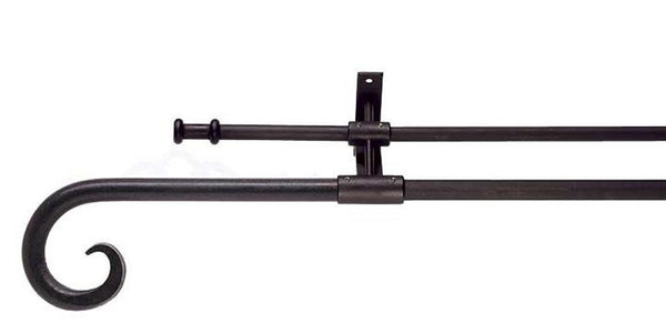 Hallis Hudson Artisan Black Wrought Iron Double Curtain Pole Curl Finial - Curtain Poles Emporium