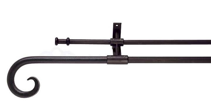 Hallis Hudson Artisan Black Wrought Iron Double Curtain Pole Curl Finial - Curtain Poles Emporium