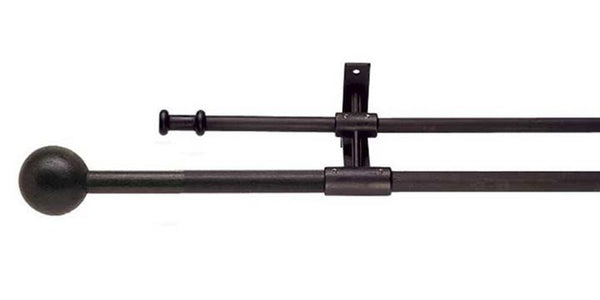 Hallis Hudson Artisan Black Wrought Iron Double Curtain Pole Cannon Finial - Curtain Poles Emporium