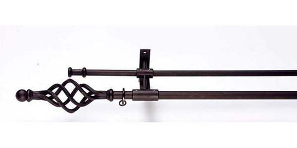 Hallis Hudson Artisan Black Wrought Iron Double Curtain Pole Cage Finial - Curtain Poles Emporium
