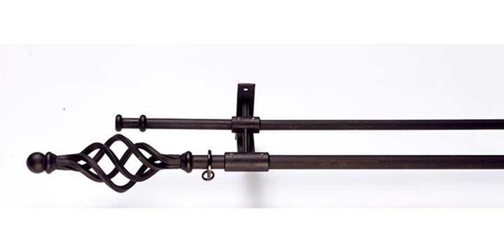 Hallis Hudson Artisan Black Wrought Iron Double Curtain Pole Cage Finial - Curtain Poles Emporium