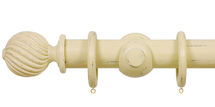 Opus Studio Distressed Cream 35mm Wooden Curtain Pole Twisted Finial