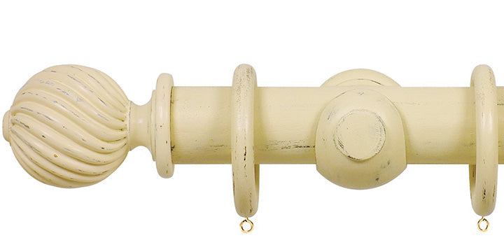 Opus Studio Distressed Cream 48mm Wooden Curtain Pole Twisted Finial