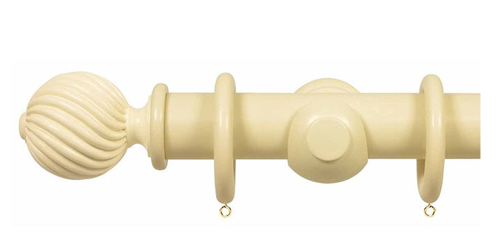 Opus Studio Painted Solid Colour Old Cream 35mm Wooden Curtain Pole Twisted Finial