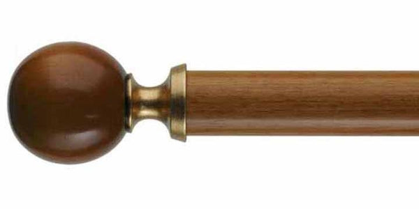 Byron & Byron 33mm Classic Wood Curtain Pole Cherrywood Detail Modern Ball Finial - Curtain Poles Emporium